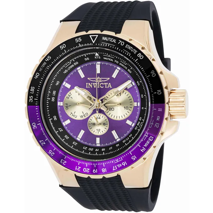 Invicta Rings Invicta Mens Watch Aviator Chronograph Purple and Gold Tone Dial Strap 44613
