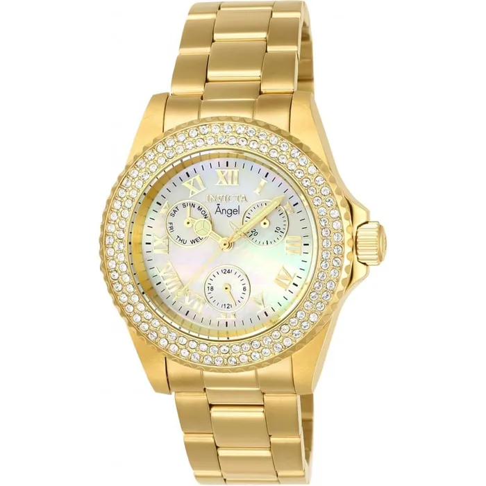 Invicta Womens Quartz Watch Angel Crystal MOP Dial Yellow Gold Bracelet 23576 Invicta Bracelets