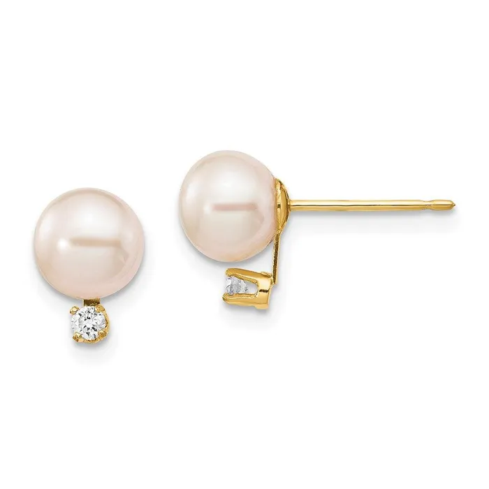 Jewelry 14k 67mm White Round Freshwater Cultured Pearl 06ct Diamond Post Earrings Earrings