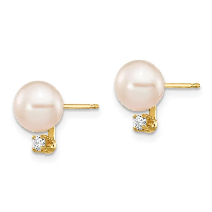 Jewelry 14k 67mm White Round Freshwater Cultured Pearl 06ct Diamond Post Earrings Earrings