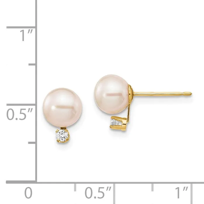 Jewelry 14k 67mm White Round Freshwater Cultured Pearl 06ct Diamond Post Earrings Earrings