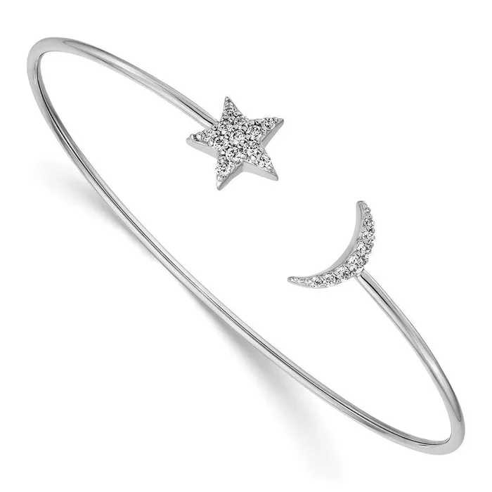 Jewelry 14k White Gold Diamond Moon Star Flexible Bangle Earrings