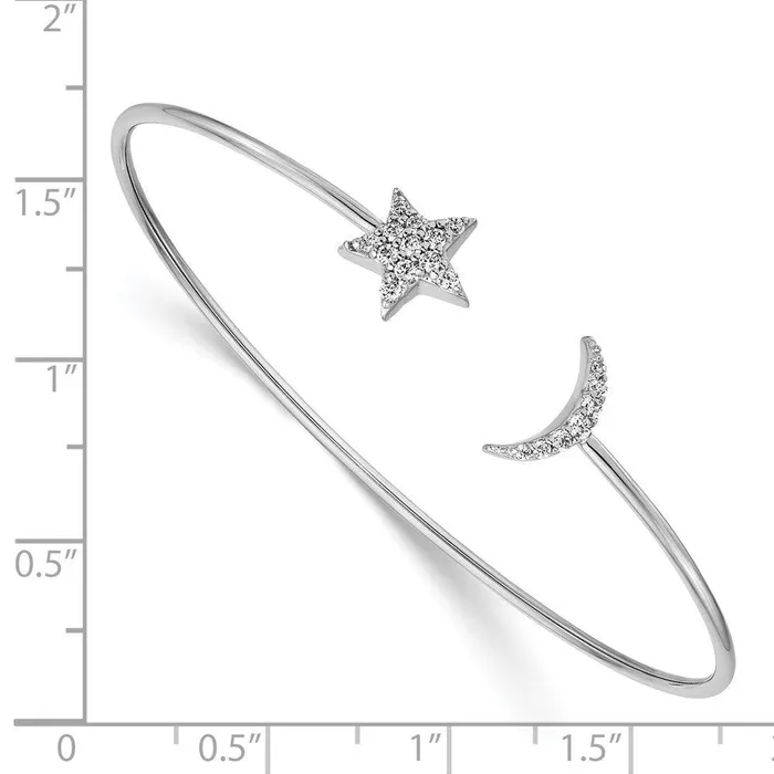 Jewelry 14k White Gold Diamond Moon Star Flexible Bangle Earrings