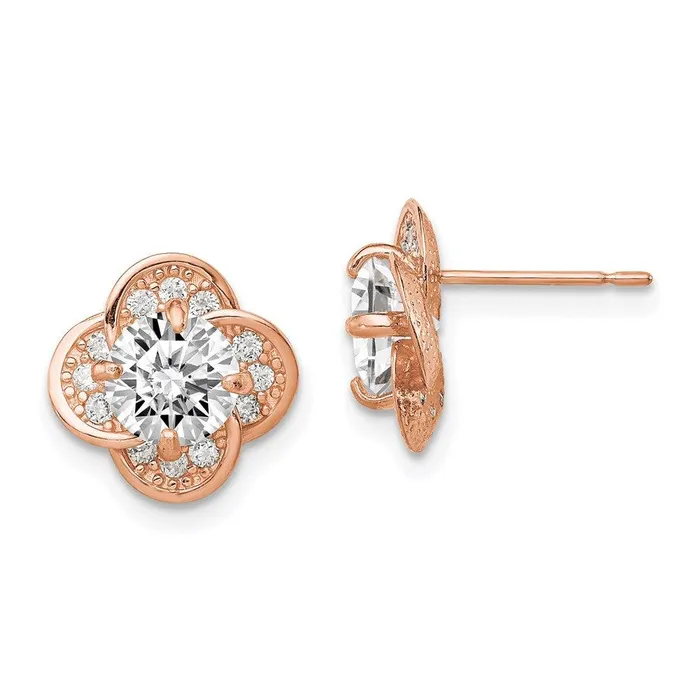 Jewelry Earrings 10K Tiara Collection Rose Gold Polished CZ Post Earrings