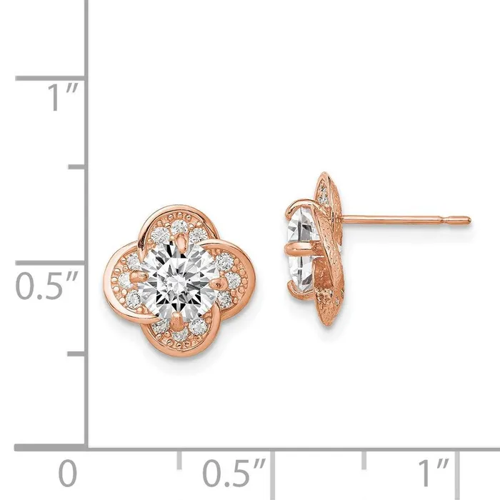 Jewelry Earrings 10K Tiara Collection Rose Gold Polished CZ Post Earrings