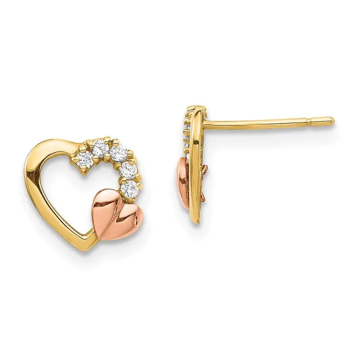 Jewelry Earrings 14K TwoTone CZ Heart Post Earrings