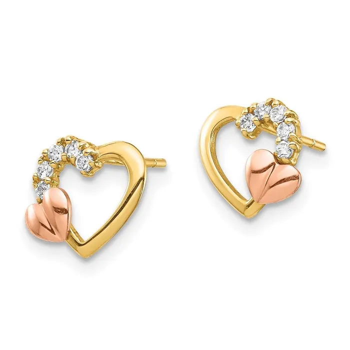 Jewelry Earrings 14K TwoTone CZ Heart Post Earrings