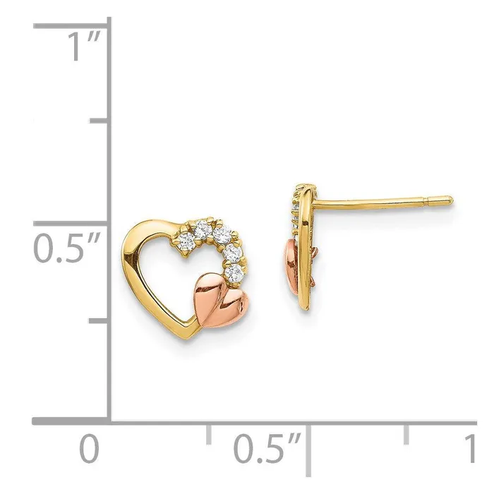 Jewelry Earrings 14K TwoTone CZ Heart Post Earrings
