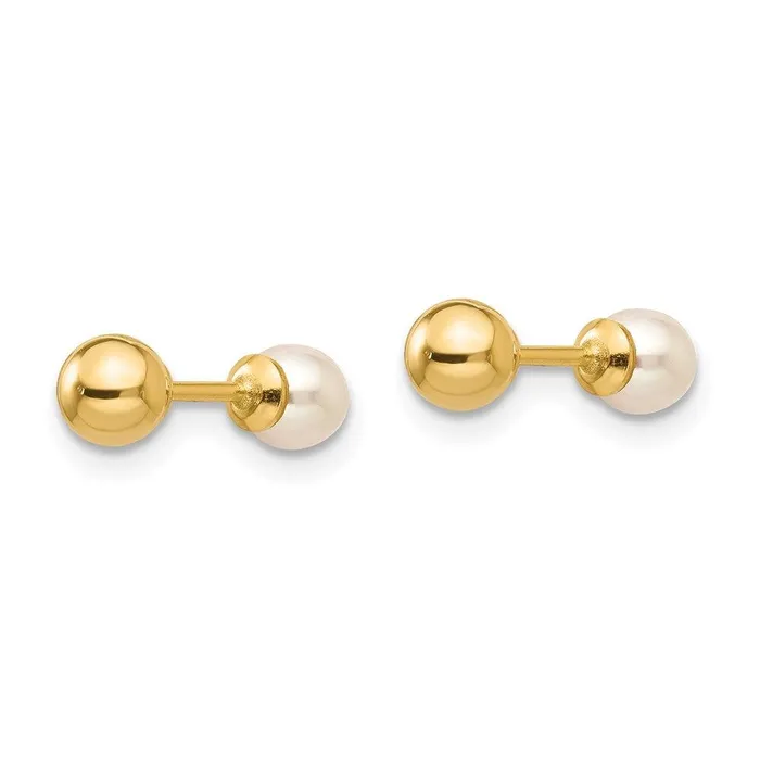 Jewelry Earrings Madi K Kids 14k Reversible 3754mm FW Cultured Pearl Gold Ball Earrings