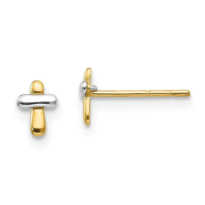Jewelry Earrings Madi K Kids 14K Twotone Polished Cross Post Earrings