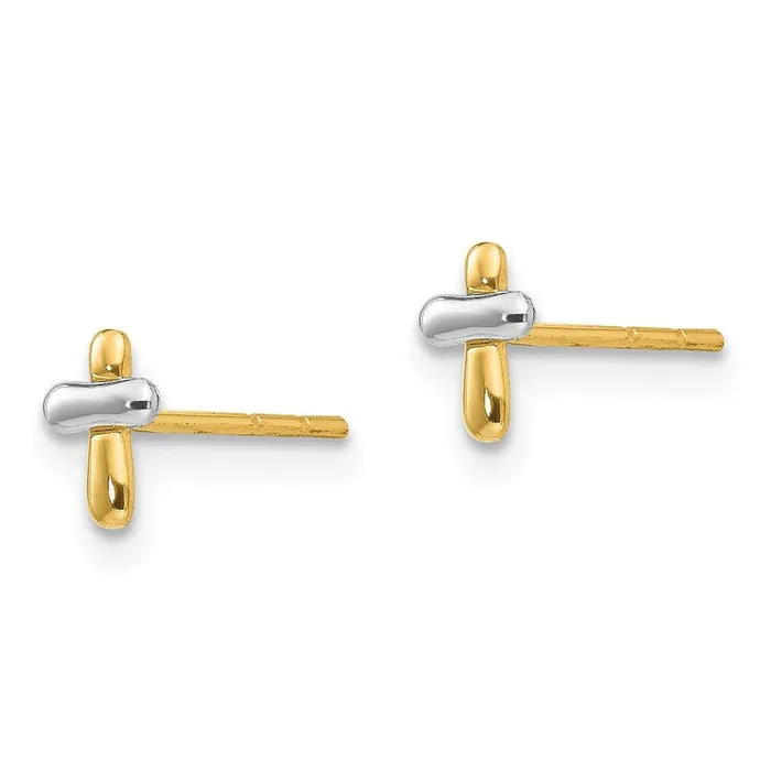 Jewelry Earrings Madi K Kids 14K Twotone Polished Cross Post Earrings