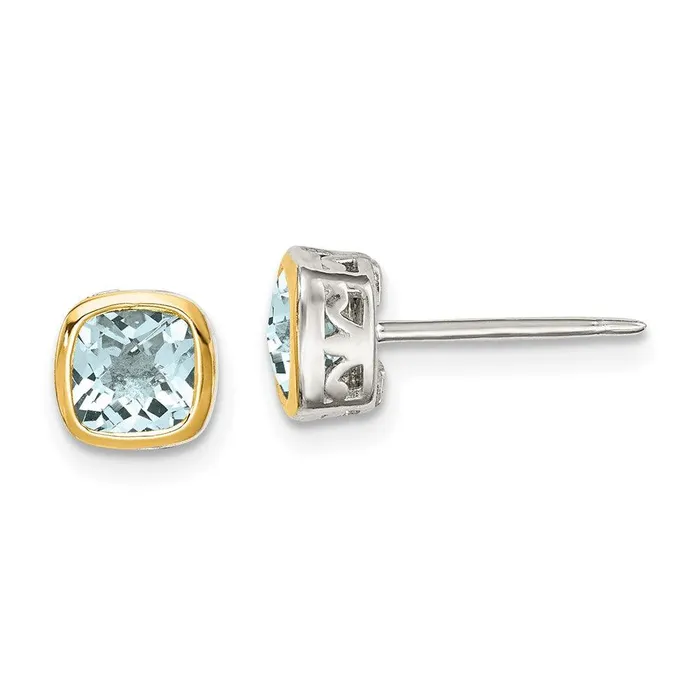 Jewelry Earrings Sterling Silver w 14K Accent Aquamarine Square Stud Earrings