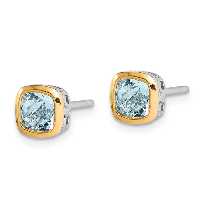 Jewelry Earrings Sterling Silver w 14K Accent Aquamarine Square Stud Earrings