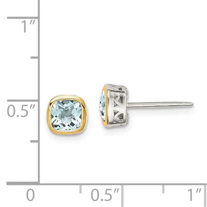 Jewelry Earrings Sterling Silver w 14K Accent Aquamarine Square Stud Earrings