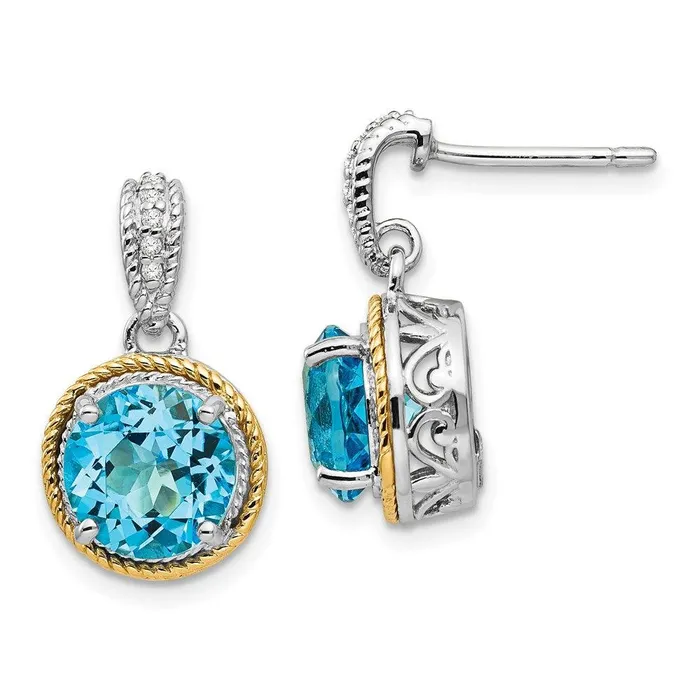 Jewelry Earrings Sterling Silver w14ky Blue Topaz Diamond Post Dangle Earrings