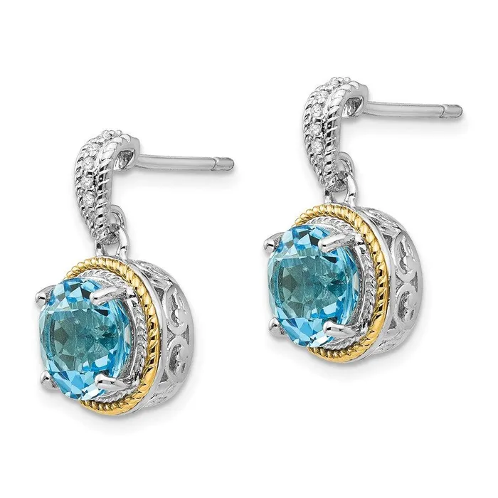 Jewelry Earrings Sterling Silver w14ky Blue Topaz Diamond Post Dangle Earrings