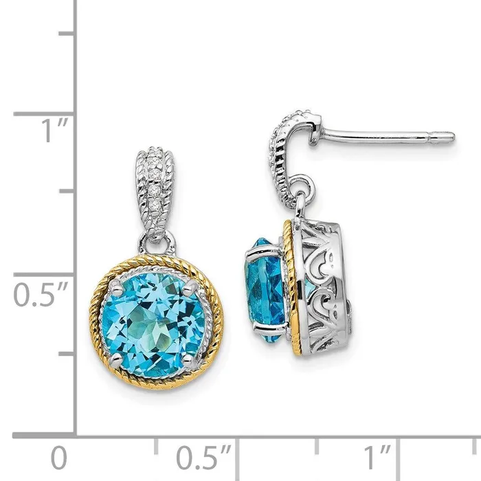 Jewelry Earrings Sterling Silver w14ky Blue Topaz Diamond Post Dangle Earrings
