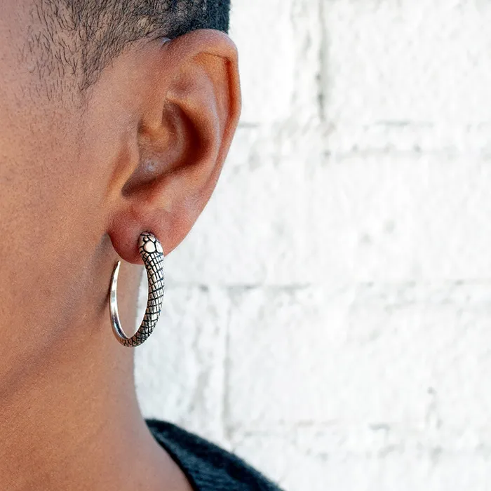 Katrina LaPenne Earrings Silver Snake Hoop Earrings