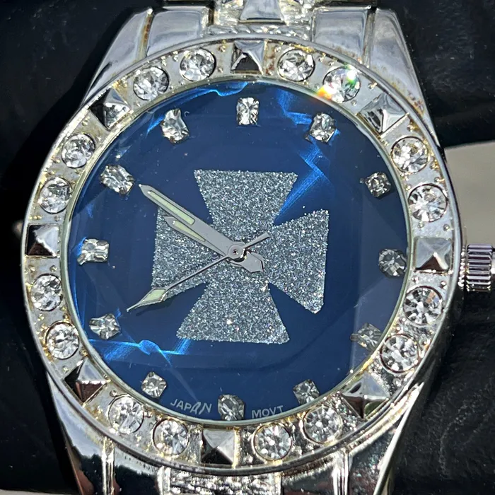 Knights Templar Iron Celtic Maltese Cross Blue Watch Silver Tone 8 Bling Cartel Rings