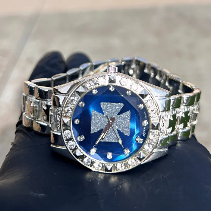Knights Templar Iron Celtic Maltese Cross Blue Watch Silver Tone 8 Bling Cartel Rings