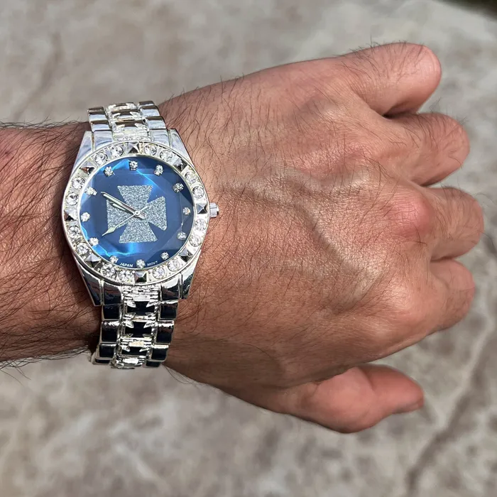 Knights Templar Iron Celtic Maltese Cross Blue Watch Silver Tone 8 Bling Cartel Rings
