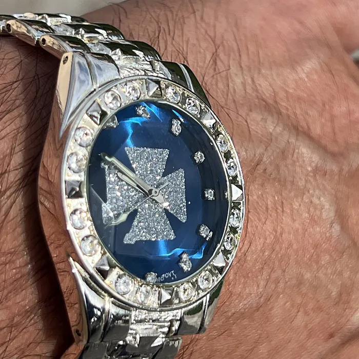 Knights Templar Iron Celtic Maltese Cross Blue Watch Silver Tone 8 Bling Cartel Rings