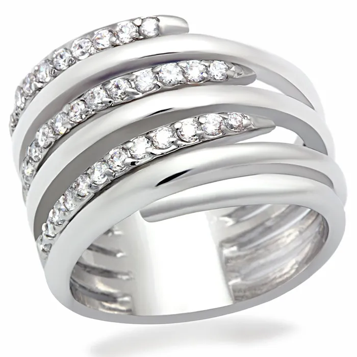 LO2075 Rhodium Brass Ring with AAA Grade CZ in Clear Alamode Rings