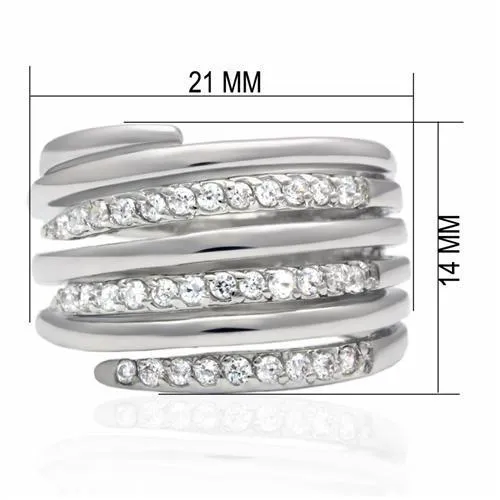 LO2075 Rhodium Brass Ring with AAA Grade CZ in Clear Alamode Rings