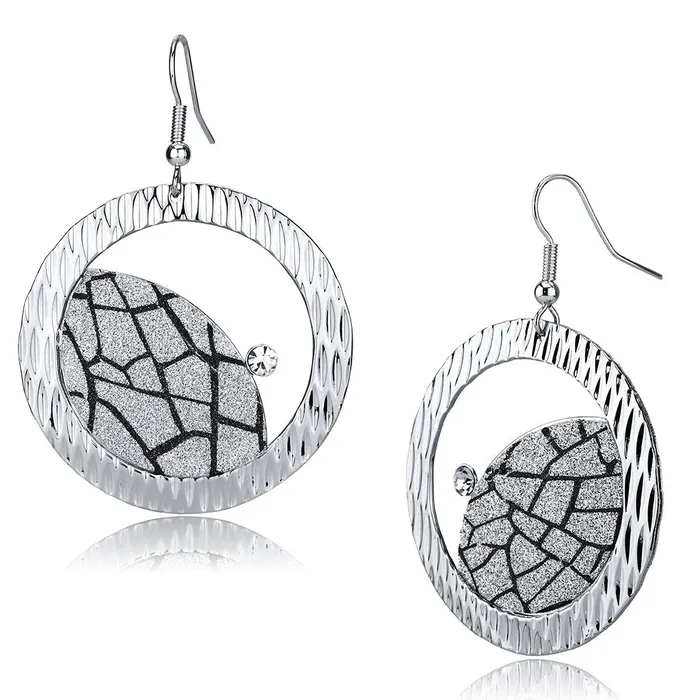 LO2725 Rhodium Iron Earrings with Top Grade Crystal in Clear Alamode Earrings