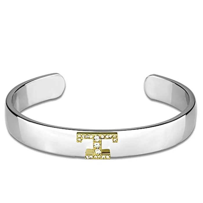 LO3630 Reverse TwoTone White Metal Bangle with Top Grade Crystal in Clear Alamode Rings