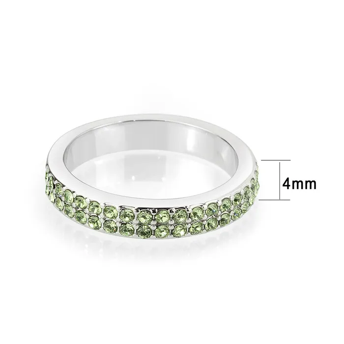 LO4756 Rhodium Brass Ring with Top Grade Crystal in Peridot Alamode Rings
