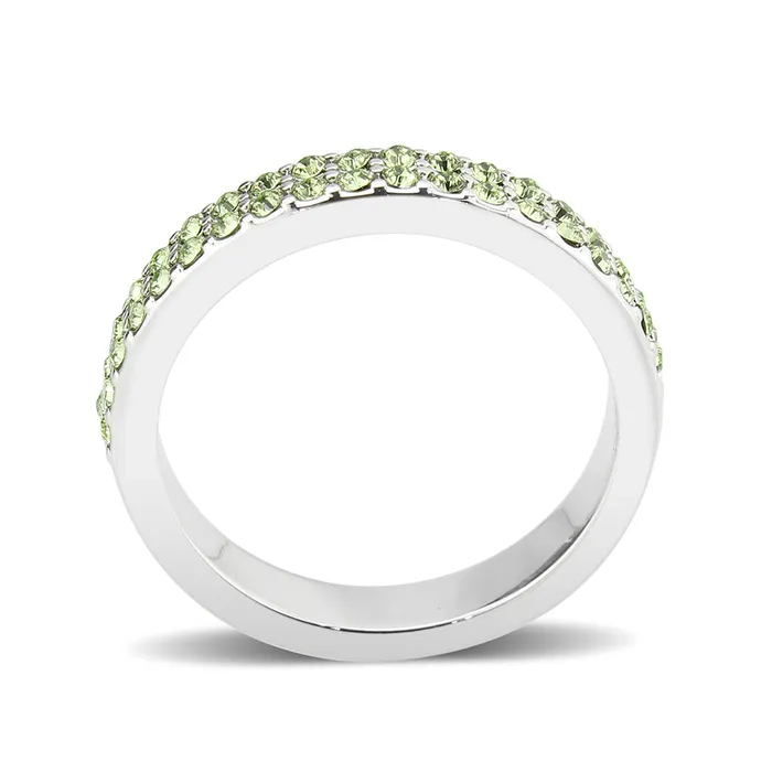 LO4756 Rhodium Brass Ring with Top Grade Crystal in Peridot Alamode Rings