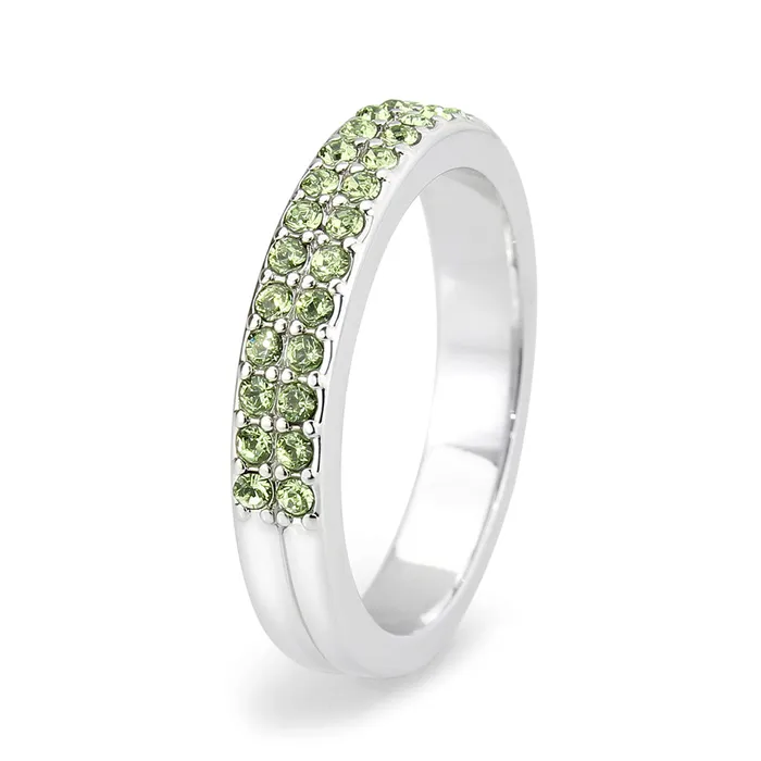 LO4756 Rhodium Brass Ring with Top Grade Crystal in Peridot Alamode Rings