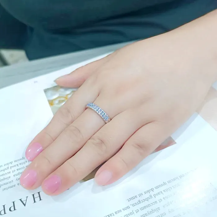LO4760 Rhodium Brass Ring with Top Grade Crystal in Aquamarine Alamode Rings