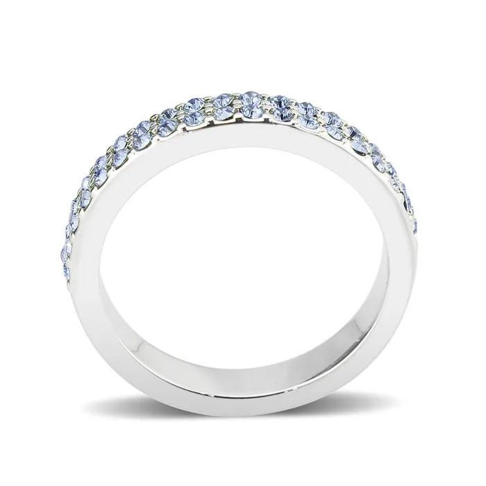 LO4760 Rhodium Brass Ring with Top Grade Crystal in Aquamarine Alamode Rings
