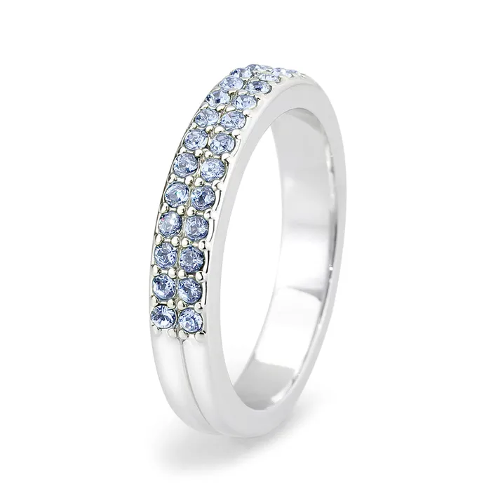 LO4760 Rhodium Brass Ring with Top Grade Crystal in Aquamarine Alamode Rings