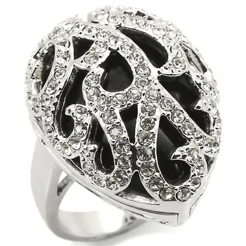LOA943 Rhodium Brass Ring with SemiPrecious Agate in Jet Alamode Rings