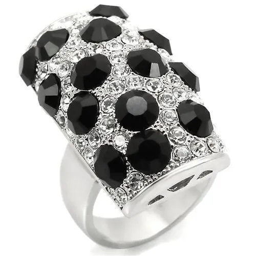 LOA944 Rhodium Brass Ring with Top Grade Crystal in Jet Alamode Rings
