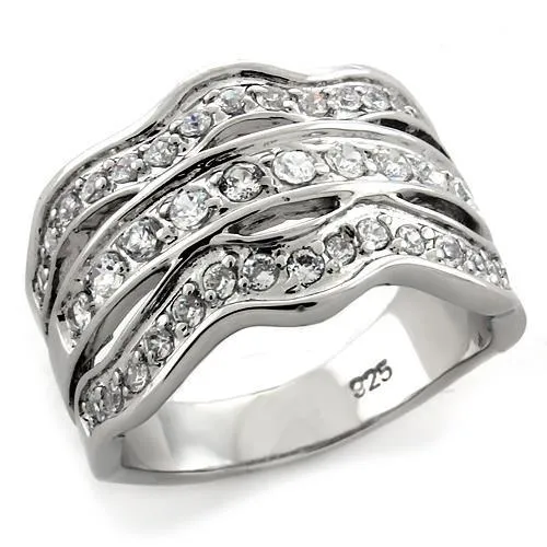 LOAS1105 Rhodium 925 Sterling Silver Ring with Top Grade Crystal in Clear Alamode Rings