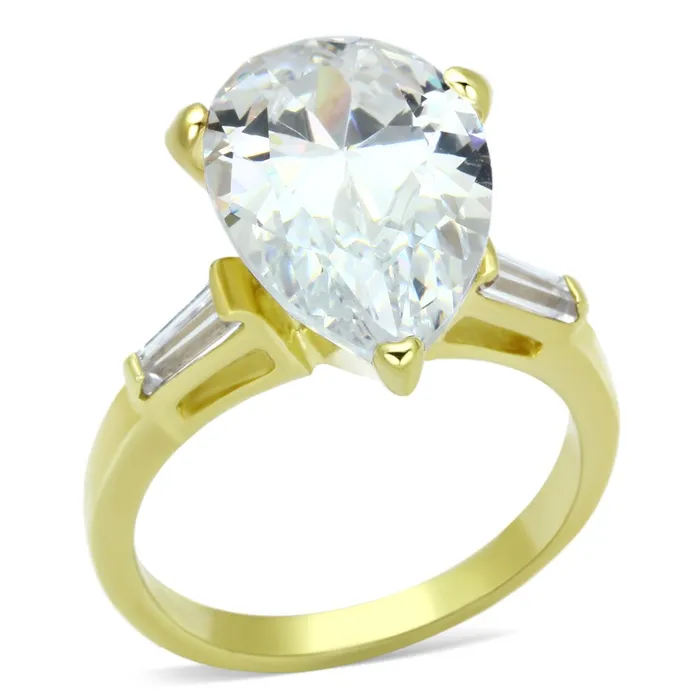 LOAS867 Gold 925 Sterling Silver Ring with AAA Grade CZ in Clear Alamode Rings