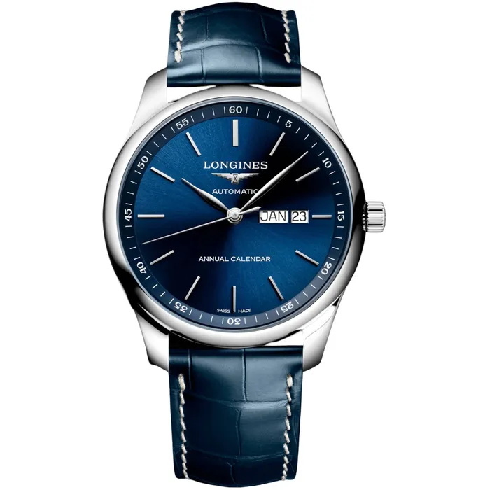 Longines Mens Watch Master Automatic Blue Dial Leather Strap Date L29204920 Longines Watches