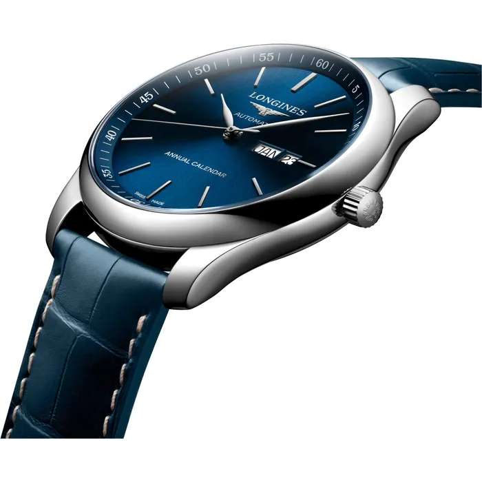 Longines Mens Watch Master Automatic Blue Dial Leather Strap Date L29204920 Longines Watches