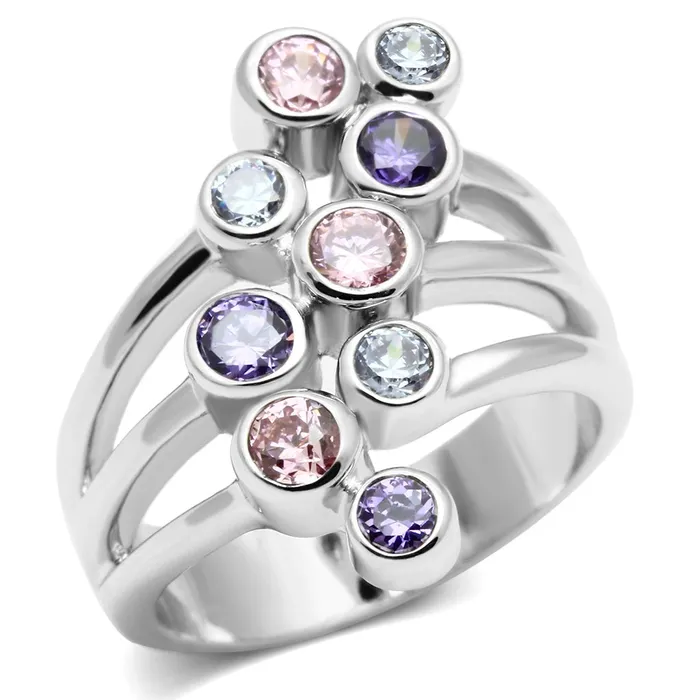 Lorna Cocktail Ring Rhodium Brass AAA CZ Multi Color 3W290 Alamode Rings