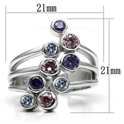 Lorna Cocktail Ring Rhodium Brass AAA CZ Multi Color 3W290 Alamode Rings