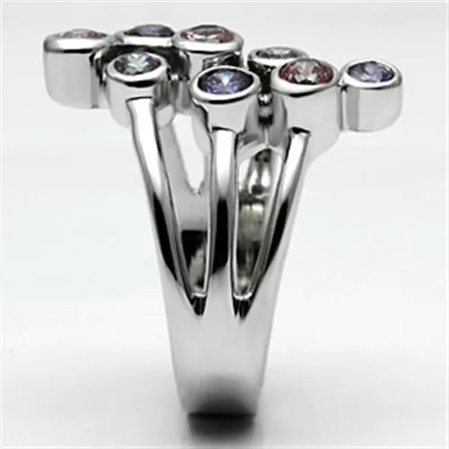 Lorna Cocktail Ring Rhodium Brass AAA CZ Multi Color 3W290 Alamode Rings