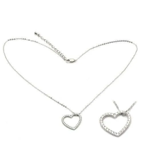 LOS032 Rhodium 925 Sterling Silver Chain Pendant with AAA Grade CZ in Clear Alamode Necklaces