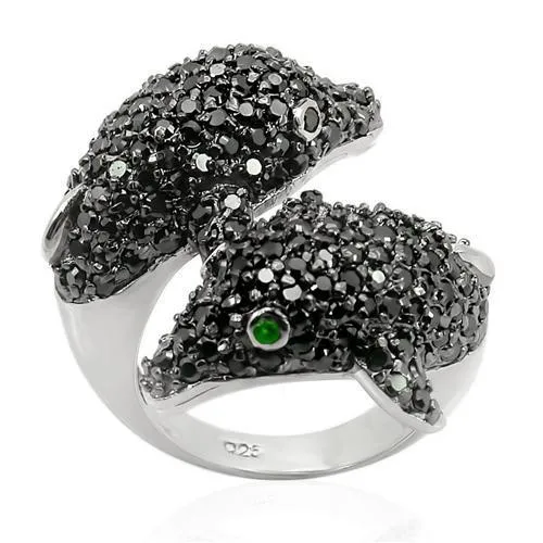LOS195 Rhodium Ruthenium 925 Sterling Silver Ring with Synthetic Synthetic Glass in Emerald Alamode Rings