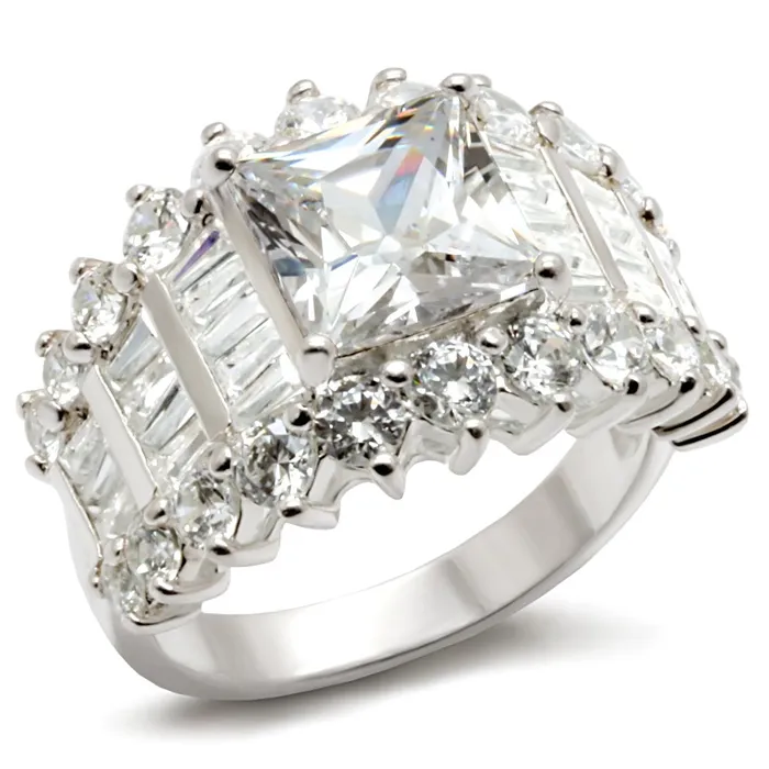 LOS482 Rhodium 925 Sterling Silver Ring with AAA Grade CZ in Clear Alamode Rings