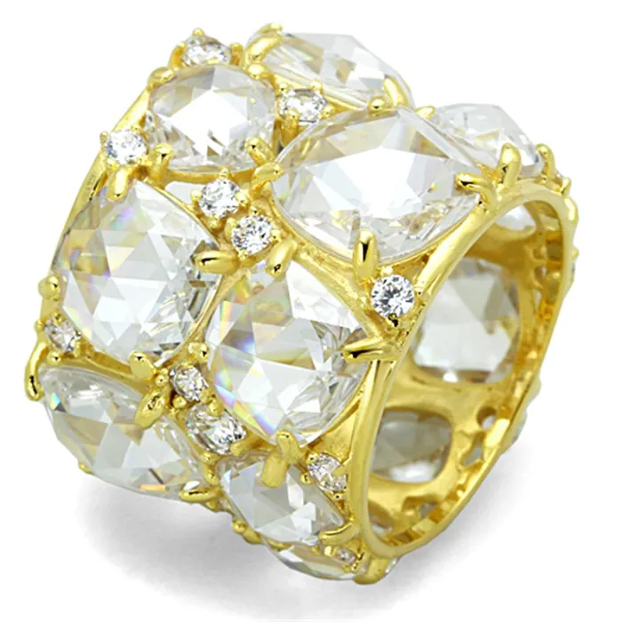 LOS765 Gold 925 Sterling Silver Ring with AAA Grade CZ in Clear Alamode Rings