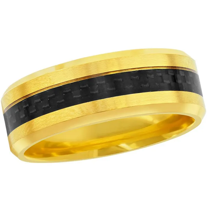 Mens Ring Gold Tone Steel with Black Carbon Fiber Size 13 SW211513 Classic Rings